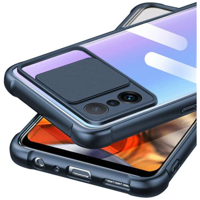 Mobirush Transparent Lens Back Cover [Military Grade Protection] Shock Proof Slim Slide Camera Lens Cover Mobile Phone Case for Xiaomi Mi 11T / Mi 11T Pro - Blue