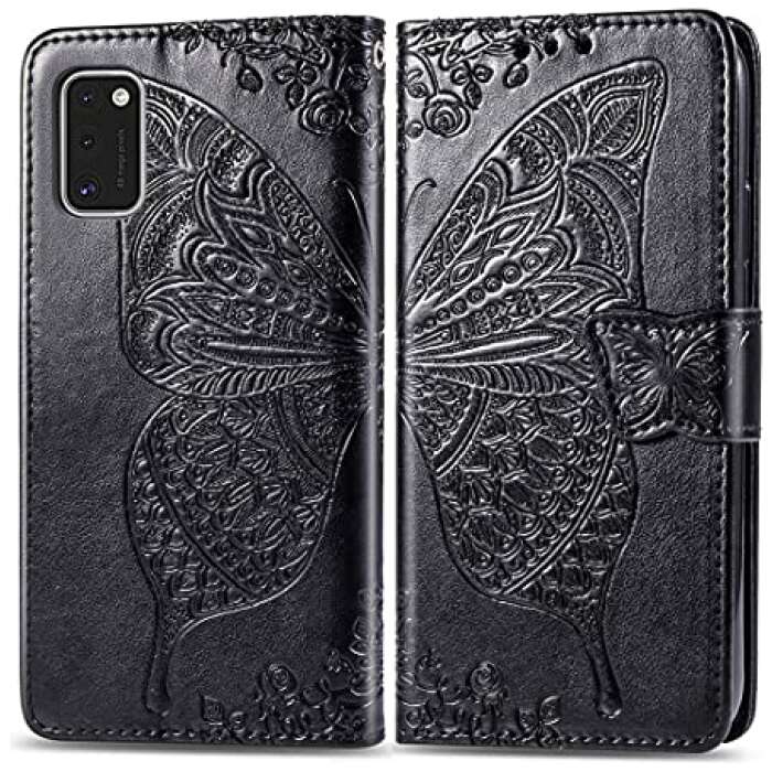 Mobile Phone Case for Galaxy A41 Butterfly Love Flower Embossed Horizontal Flip Leather Case with Bracket/Card Slot/Wallet/Lanyard Phone Accessories