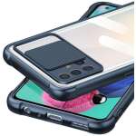 Mobirush Transparent Lens Back Cover [Military Grade Protection] Shock Proof Slim Slide Camera Lens Cover Mobile Phone Case for Samsung Galaxy A71 - Blue