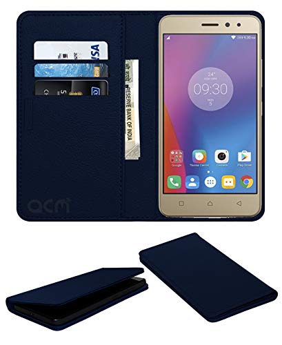 Acm Rich Leather Flip Wallet Front & Back Case Compatible with Lenovo K6 Power Mobile Flap Magnetic Cover Blue