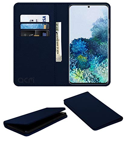 Acm Rich Leather Flip Wallet Front & Back Case Compatible with Samsung Galaxy S20 Plus Mobile Flap Magnetic Cover Blue