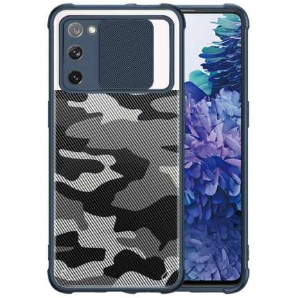 Glaslux Camouflage Lens Back Cover Shock Proof Slim Slide Camera Lens Cover Military Grade Protection Mobile Phone Case for Samsung Galaxy S20 FE - Blue