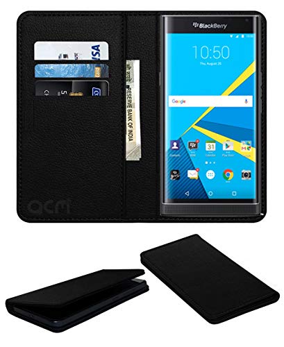 Acm Rich Leather Flip Wallet Front & Back Case Compatible with BlackBerry Priv Mobile Flap Magnetic Cover Black