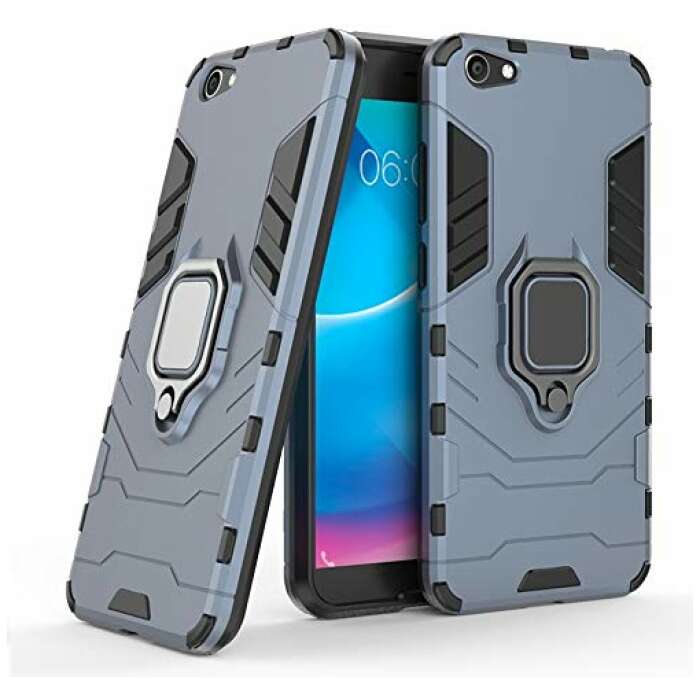 Cascov Armor Shockproof Soft TPU and Hard PC Back Cover Case with Ring Holder for Vivo V5 - Armor Grey