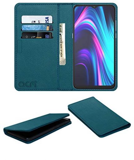 Acm Rich Leather Flip Wallet Front & Back Case Compatible with Micromax in 1b Mobile Flap Magnetic Cover Turquoise