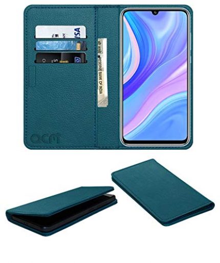 Acm Rich Leather Flip Wallet Front & Back Case Compatible with Huawei Y8P Mobile Flap Magnetic Cover Turquoise