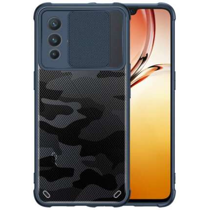 Mobirush Camouflage Lens Back Cover [Military Grade Protection] Shock Proof Slim Slide Camera Lens Cover Mobile Phone Case for Vivo V23 - Blue