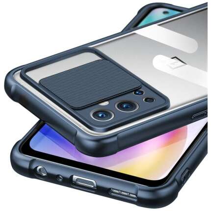 Glaslux Transparent Lens Back Cover Shock Proof Slim Slide Camera Lens Cover Military Grade Protection Mobile Phone Case for OnePlus 9 Pro - Blue