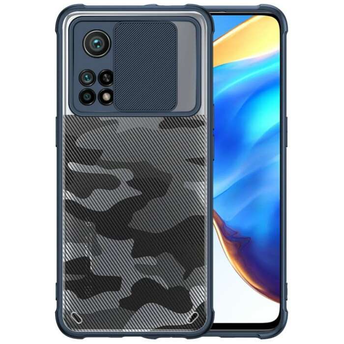 Glaslux Camouflage Lens Back Cover Shock Proof Slim Slide Camera Lens Cover Military Grade Protection Mobile Phone Case for Xiaomi Mi 10T Pro 5G - Blue