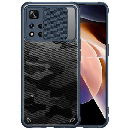 Mobirush Camouflage Lens Back Cover [Military Grade Protection] Shock Proof Slim Slide Camera Lens Cover Mobile Phone Case for Redmi Note 11 Pro Plus 5G / Note 11 Pro - Blue