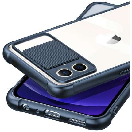 Mobirush Transparent Lens Back Cover [Military Grade Protection] Shock Proof Slim Slide Camera Lens Cover Mobile Phone Case for iPhone 12 Mini - Blue