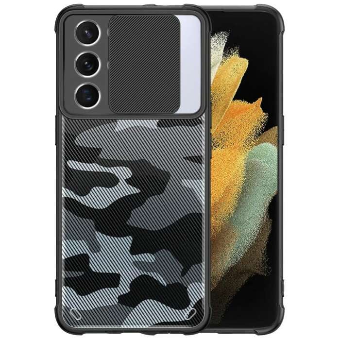 Mobirush Camouflage Lens Back Cover [Military Grade Protection] Shock Proof Slim Slide Camera Lens Cover Mobile Phone Case for Samsung Galaxy S21 Ultra - Black