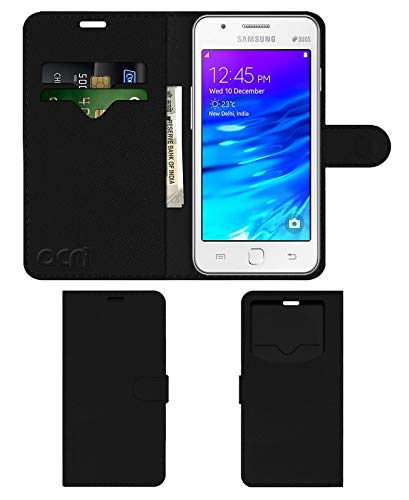 acm leather window Flip Cover wallet front & Back Cover Case compatible with samsung tizen z1 mobile cover black