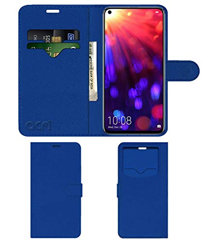 Acm Leather Window Flip Wallet Front & Back Case Compatible with Honor View 20 Mobile Cover Blue