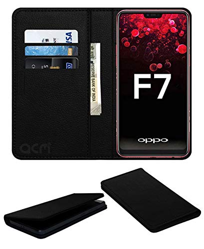 Acm Rich Leather Flip Wallet Front & Back Case Compatible with Oppo F7 Cricket Limited Edition Mobile Flap Cover Black