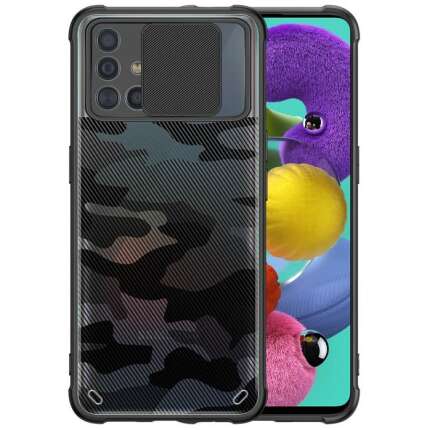 Mobirush Camouflage Lens Back Cover [Military Grade Protection] Shock Proof Slim Slide Camera Lens Cover Mobile Phone Case for Samsung Galaxy A52s / A52 4G / A52 5G - Black
