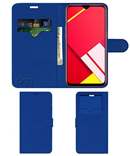 Acm Leather Window Flip Wallet Front & Back Case Compatible with Realme C2 Mobile Cover Blue