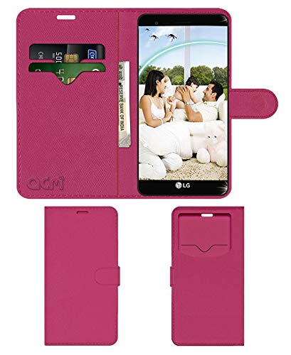 Acm Leather Window Flip Wallet Front & Back Case Compatible with Lg K7i Mobile Cover Pink