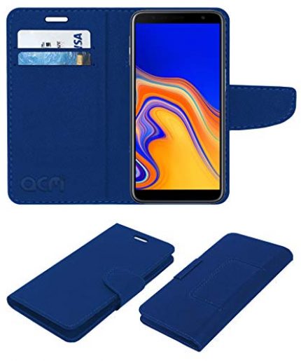 Acm Leather Flip Wallet Front & Back Case Compatible with Samsung Galaxy J6 Plus Mobile Cover Blue