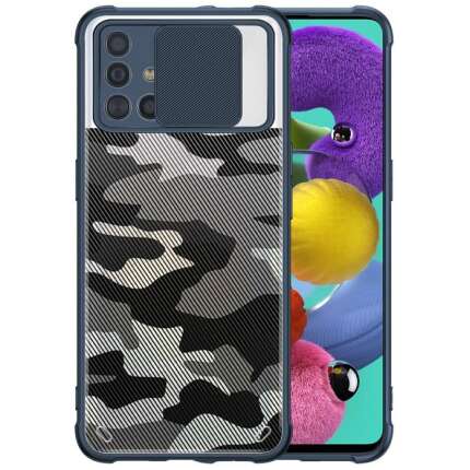 Zivite Camouflage Lens Back Cover [Military Grade Protection] Shock Proof Slim Slide Camera Lens Cover Mobile Phone Case for Samsung Galaxy A71 - Blue