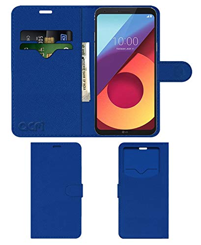 Acm Leather Window Flip Wallet Front & Back Case Compatible with Lg Q6 Mobile Cover Blue