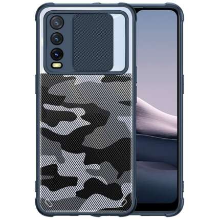 Cascov Military Grade Protection Shock Proof Slim Slide Camera Lens Cover Camouflage Lens Mobile Phone Case for Vivo Y20/Y20G/Y20i/Y20A - Blue