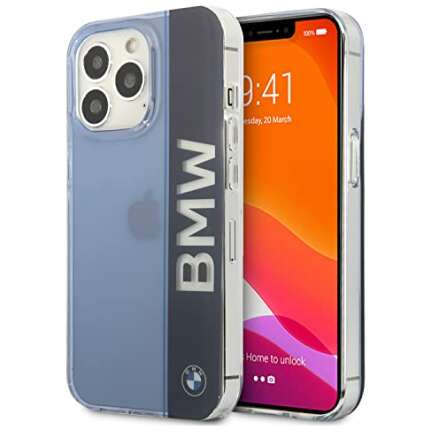 CG MOBILE BMW Phone Case For iPhone 13 Pro Max - Hard Case Clear PC/TPU V Navy Stripe Wordmark