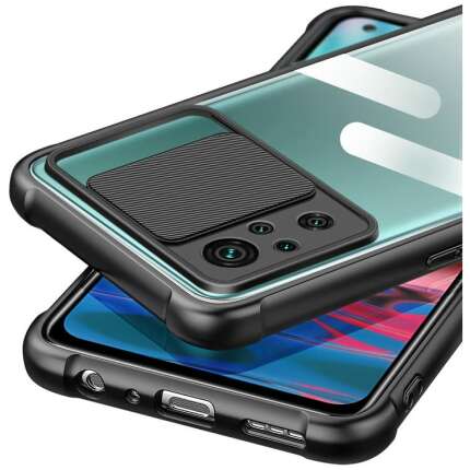 Cascov Military Grade Protection Shock Proof Slim Slide Camera Lens Cover Transparent Lens Mobile Phone Case for Redmi Note 10 / Note 10s - Black
