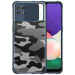 Mobirush Camouflage Lens Back Cover [Military Grade Protection] Shock Proof Slim Slide Camera Lens Cover Mobile Phone Case for Samsung Galaxy A22 5G - Blue