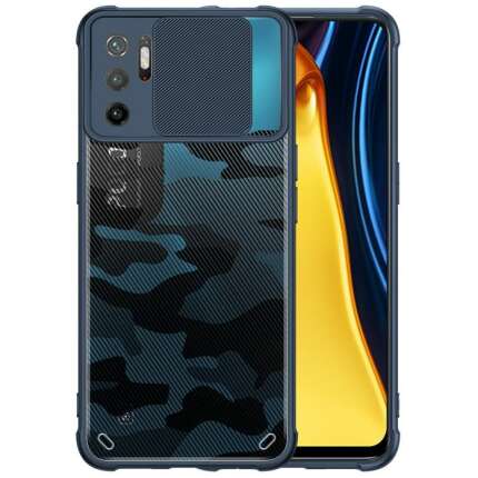 Mobirush Camouflage Lens Back Cover [Military Grade Protection] Shock Proof Slim Slide Camera Lens Cover Mobile Phone Case for Poco M3 Pro 5G - Blue