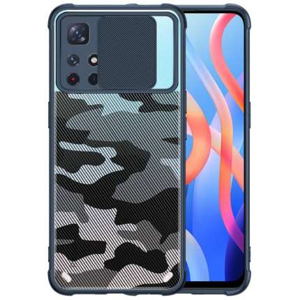 Cascov Military Grade Protection Shock Proof Slim Slide Camera Lens Cover Camouflage Lens Mobile Phone Case for Redmi Note 11s / Note 11 4g - Blue