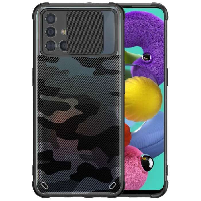 Zivite Camouflage Lens Back Cover [Military Grade Protection] Shock Proof Slim Slide Camera Lens Cover Mobile Phone Case for Samsung Galaxy A52s / A52 4G / A52 5G - Black