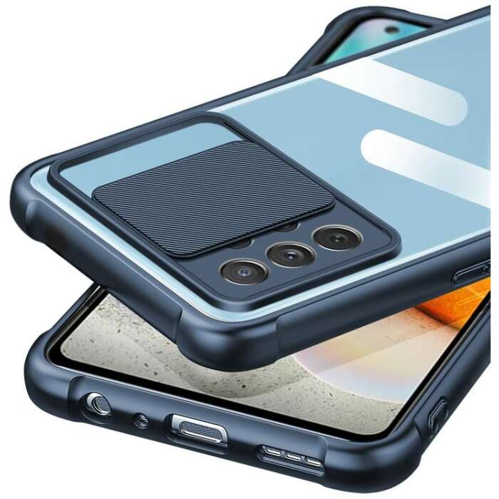 Cascov Military Grade Protection Shock Proof Slim Slide Camera Lens Cover Transparent Lens Mobile Phone Case for Samsung Galaxy A52s / A52 - Blue