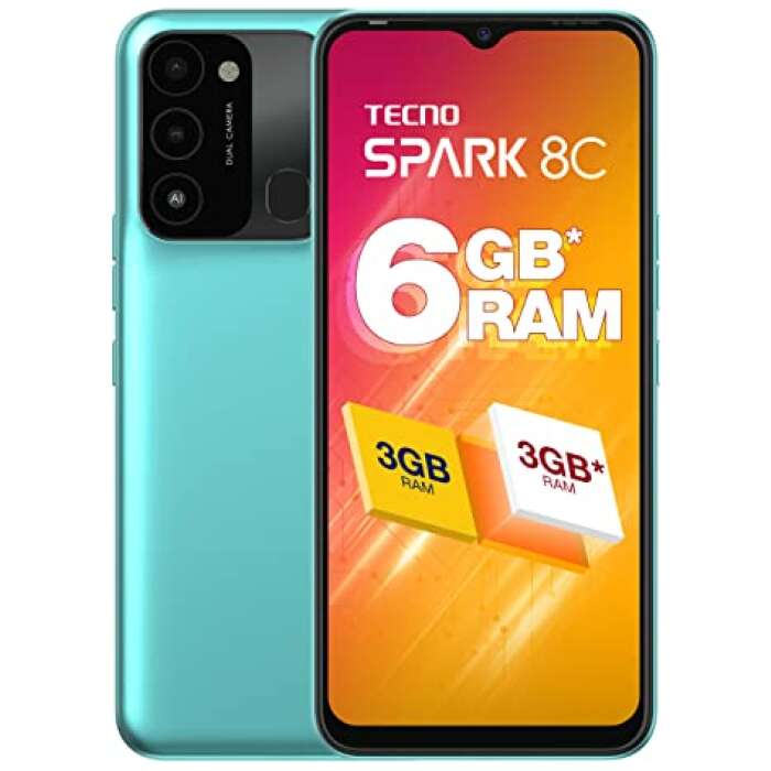 Tecno Spark 8C Turquoise Cyan (3GB+64GB) | Upto 6GB RAM |90Hz Refresh Rate |6.6"(16.7cm) HD+ Display | 5000mAh |13MP Dual Camera| IPX2 Splash Resistant