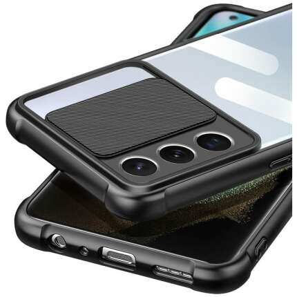 Cascov Military Grade Protection Shock Proof Slim Slide Camera Lens Cover Transparent Lens Mobile Phone Case for Samsung Galaxy S21 Ultra - Black