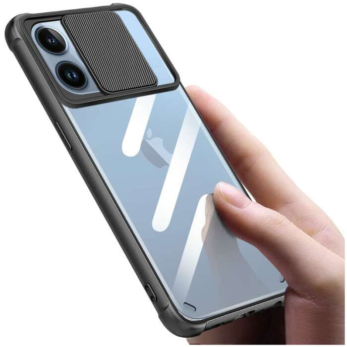 Cascov Military Grade Protection Shock Proof Slim Slide Camera Lens Cover Transparent Lens Mobile Phone Case for iPhone 13 Pro Max - Black