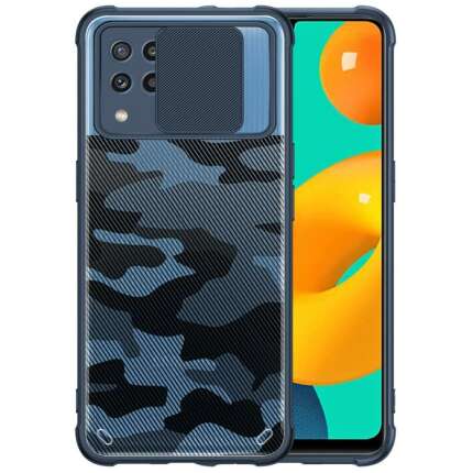 Cascov Military Grade Protection Shock Proof Slim Slide Camera Lens Cover Camouflage Lens Mobile Phone Case for Samsung Galaxy A22 4G - Blue