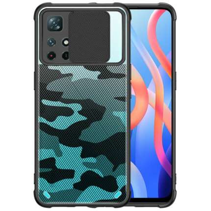 Zivite Camouflage Lens Back Cover [Military Grade Protection] Shock Proof Slim Slide Camera Lens Cover Mobile Phone Case for Redmi Note 11s / Note 11 4g - Black