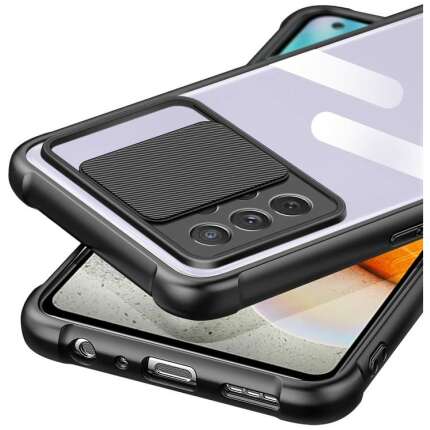Mobirush Transparent Lens Back Cover [Military Grade Protection] Shock Proof Slim Slide Camera Lens Cover Mobile Phone Case for Samsung Galaxy A52 4G / A52 5G / A52s - Black