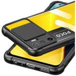 Cascov Military Grade Protection Shock Proof Slim Slide Camera Lens Cover Transparent Lens Mobile Phone Case for Poco M3 Pro 5G - Black