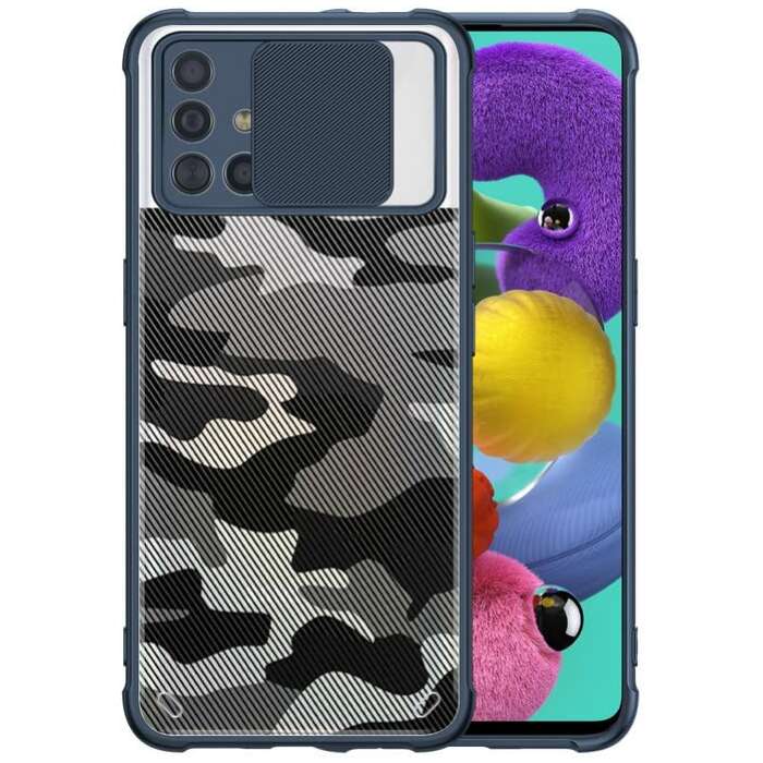 Zivite Camouflage Lens Back Cover [Military Grade Protection] Shock Proof Slim Slide Camera Lens Cover Mobile Phone Case for Samsung Galaxy A52 / A52 4G / A52 5G / A52s - Blue