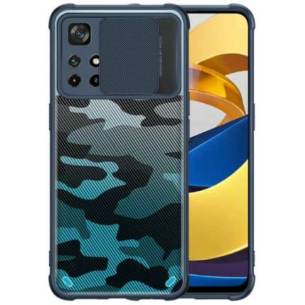 Cascov Military Grade Protection Shock Proof Slim Slide Camera Lens Cover Camouflage Lens Mobile Phone Case for Redmi Note 11s - Blue