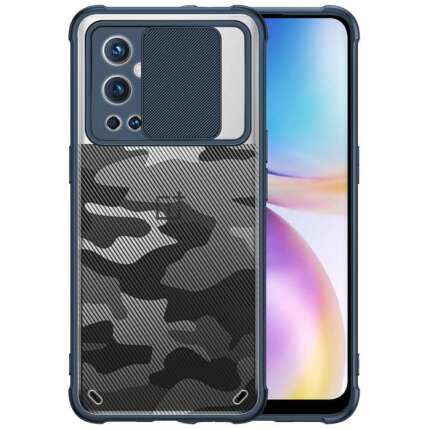 Zivite Camouflage Lens Back Cover [Military Grade Protection] Shock Proof Slim Slide Camera Lens Cover Mobile Phone Case for OnePlus 9 Pro - Blue