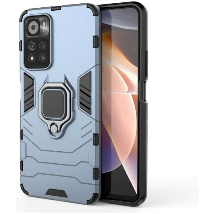 Imeigo Hybrid Armor Shockproof Soft TPU and Hard PC Back Cover Case with Ring Holder for Redmi Note 11 Pro Plus 5G - Armor Grey