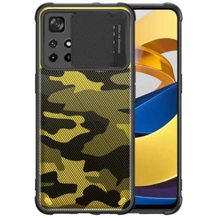 Glaslux Camouflage Lens Back Cover Shock Proof Slim Slide Camera Lens Cover Military Grade Protection Mobile Phone Case for Redmi Note 11 4G / Note 11s - Black