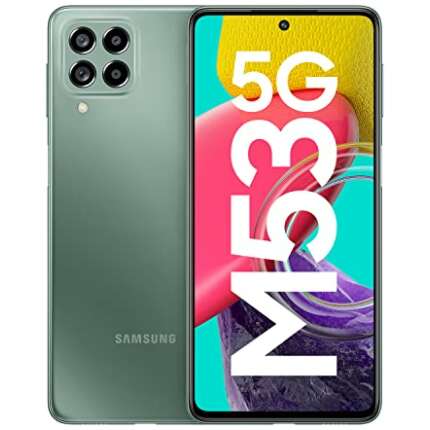 Samsung Galaxy M53 5G (Mystique Green, 6GB, 128GB Storage) | 108MP | sAmoled+ 120Hz | 12GB RAM with RAM Plus | Travel Adapter to be Purchased Separately