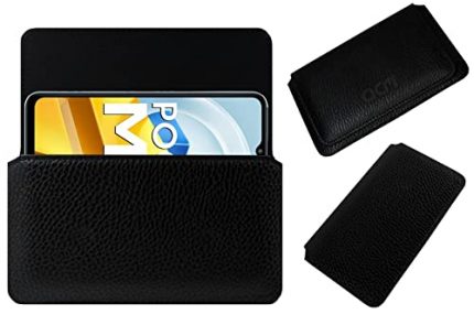 Acm Horizontal Case Compatible with Poco M5 Mobile Leather Cover Pouch Black