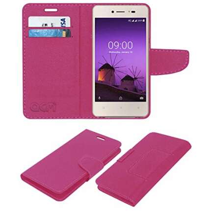 Acm Leather Flip Flap Wallet Case Compatible with Lava Z50 Mobile Cover Pink