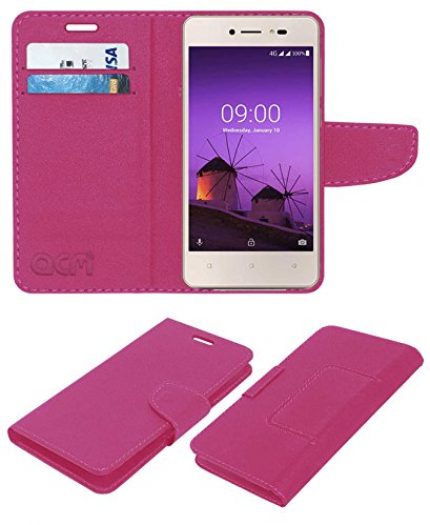 Acm Leather Flip Flap Wallet Case Compatible with Lava Z50 Mobile Cover Pink