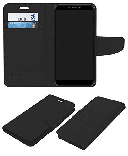 Acm Leather Flip Wallet Case Compatible with Tecno Camon I Twin Mobile Cover Black